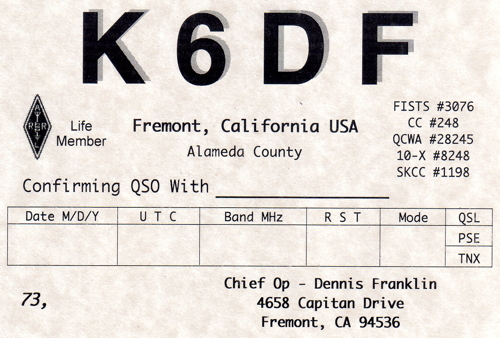 K6DF QSL Card