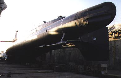 Stern view in dry dock